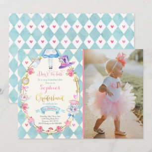 Alice i Onederland Birthday bjudande Tea Party Inbjudningar