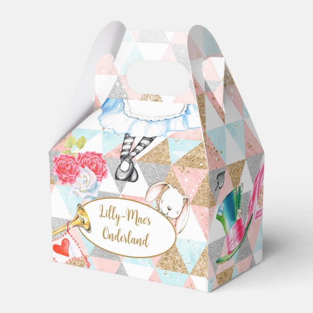 Alice i Onederland Birthday Favor Box Presentaskar (Baksidan Sidan)