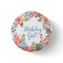 Alice i Onederland Birthday Girl Button