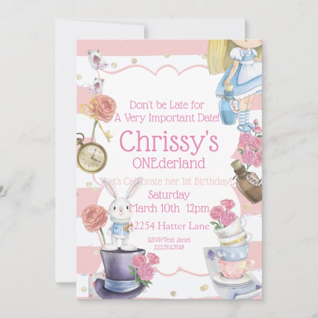 Alice i Onederland Birthday-inbjudan Inbjudningar (Framsida)