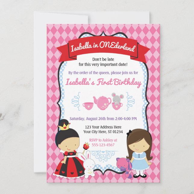 Alice i Onederland Birthday-inbjudan Inbjudningar (Framsida)