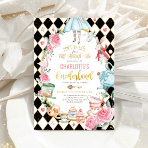 Alice i Onederland Birthday Mad Hatter Tea Party Inbjudningar
