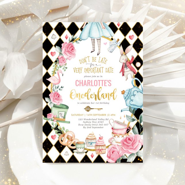Alice i Onederland Birthday Mad Hatter Tea Party Inbjudningar (Skapare uppladdad)
