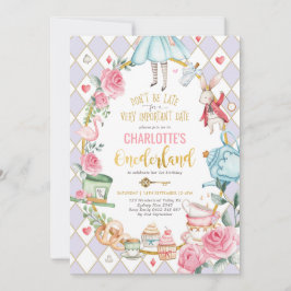 Alice i Onederland Birthday Mad Tea Party Lila Inbjudningar