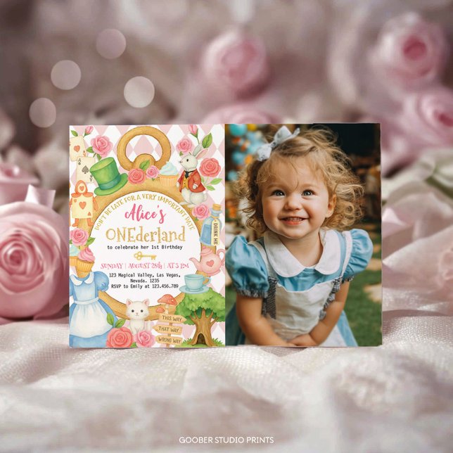 Alice i Onederland Birthday Photo Investigation Inbjudningar (Skapare uppladdad)