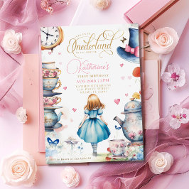 Alice i Onederland Birthday Tea Party Inbjudningar