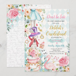 Alice i ONEderland Birthday Whimsical Tea Party Inbjudningar