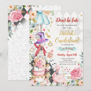 Alice i ONEderland Birthday Whimsical Tea Party Inbjudningar