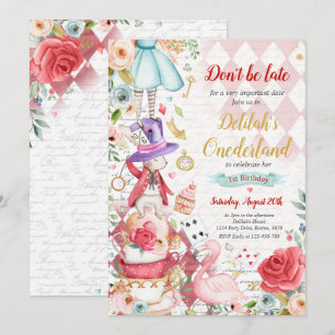 Alice i ONEderland Birthday Whimsical Tea Party Inbjudningar
