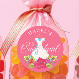 Alice i Onederland Blommigtar och Blue Dress Birth Runt Klistermärke