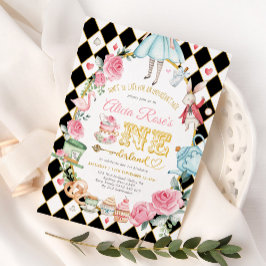 Alice i Onederland Mad Hatter Tea Party Birthday Inbjudningar