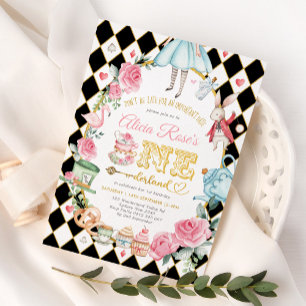 Alice i Onederland Mad Hatter Tea Party Birthday Inbjudningar