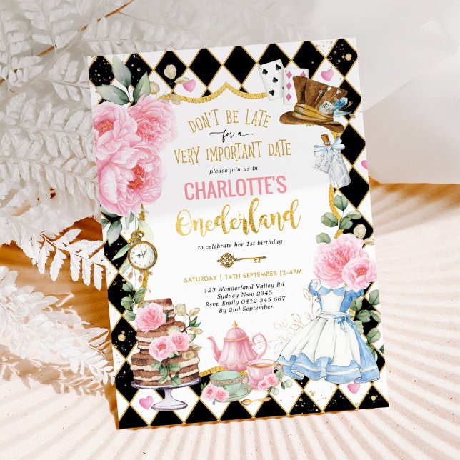 Alice i Onederland Mad Tea 1:a födelsedagen Party Inbjudningar (Skapare uppladdad)
