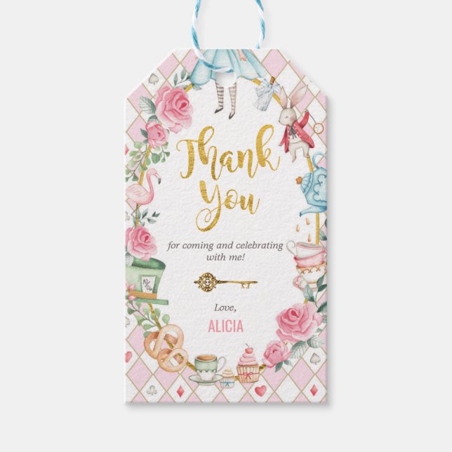 Alice i Onederland Mad Tea Party Girl Birthday Presentetikett (Framsidan)