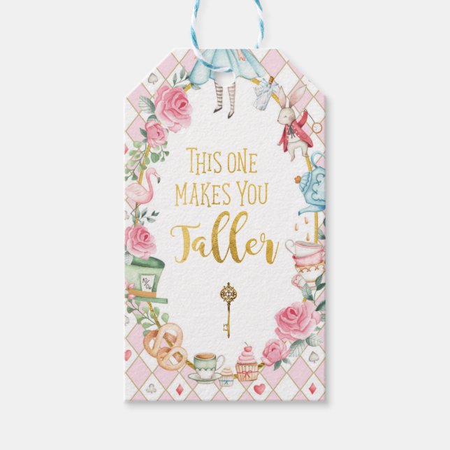 Alice i Onederland Mad Tea Party Girl Birthday Presentetikett (Framsidan)