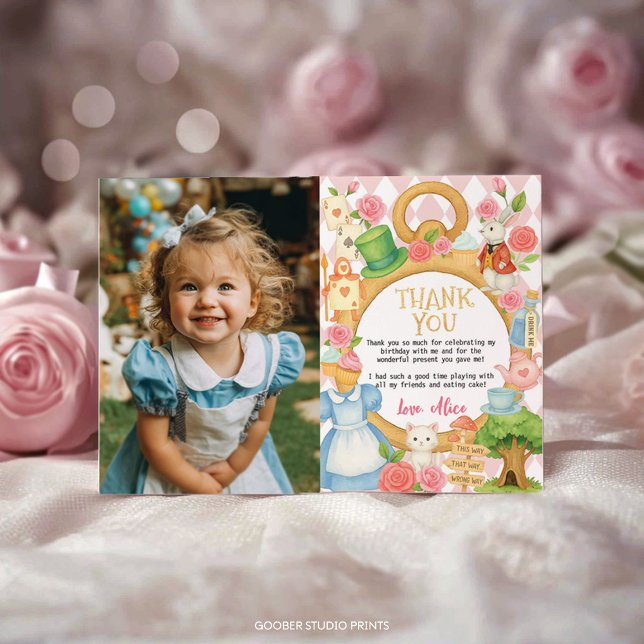 Alice i Onederland Tea Party Birthday Photo Tack Kort (Skapare uppladdad)