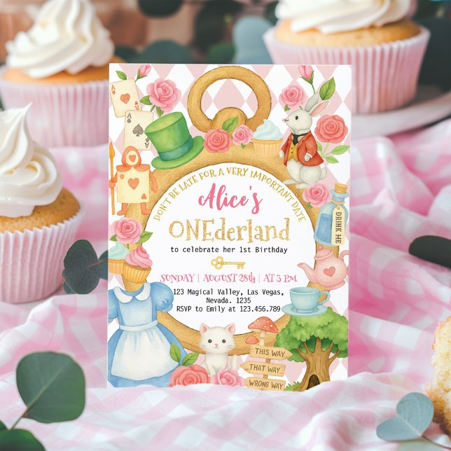 Alice i Onederland Tea Party Girl First Birthday Inbjudningar (Skapare uppladdad)