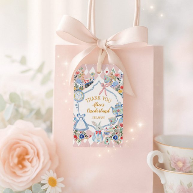 Alice i Onederland Whimsical Birthday Tack Presentetikett (Skapare uppladdad)