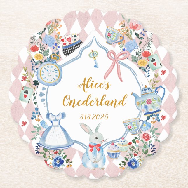 Alice i Onederland Whimsical Birthday Underlägg Papper (Framsida)