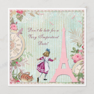 Alice i Paris shabby chicfödelsedag Inbjudningar