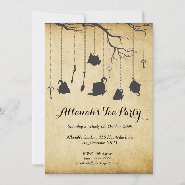 Alice i party för Tea för underlandUnbirthday Inbjudningar (Framsida)