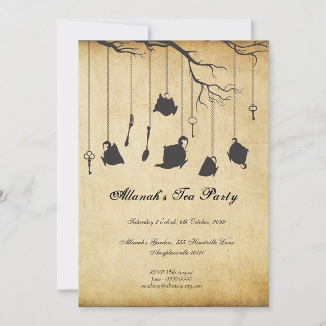 Alice i party för Tea för underlandUnbirthday Inbjudningar (Framsida)