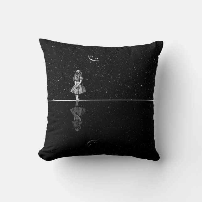 Alice i Starry natt för underland i svart & vit Kudde (Framsida)