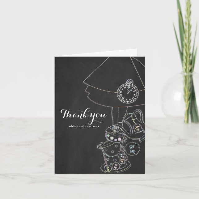 Alice i svart tavla för underland skissar tack kort (Framsida)