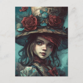 Alice i Top hat med blommor Vykort