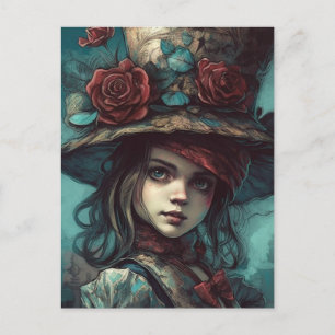 Alice i Top hat med blommor Vykort