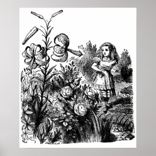 Alice i trädgården av levande blommor poster