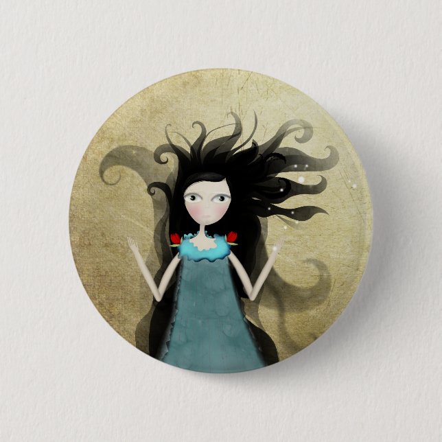 Alice i underjordiska blå klänningsröda blommor Bu Knapp (Framsida)