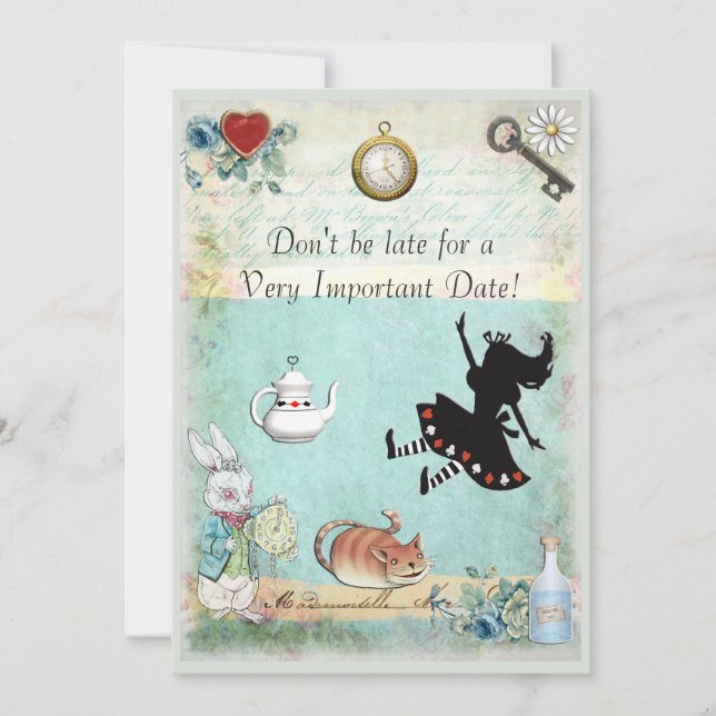 Alice i underland är inte den sena baby shower inbjudningar (Framsida)