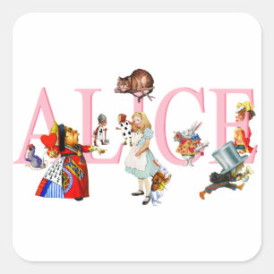 Alice i underland och vänner fyrkantigt klistermärke
