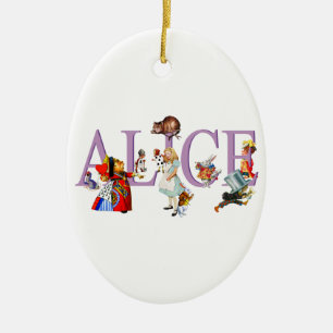 Alice i underland och vänner julgransprydnad keramik