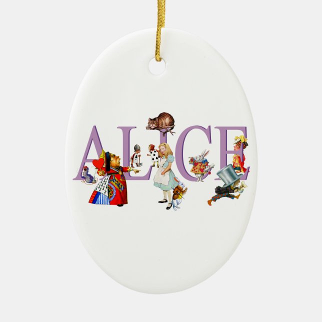 Alice i underland och vänner julgransprydnad keramik (Framsidan)