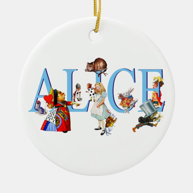 Alice i underland och vänner julgransprydnad keramik (Framsidan)