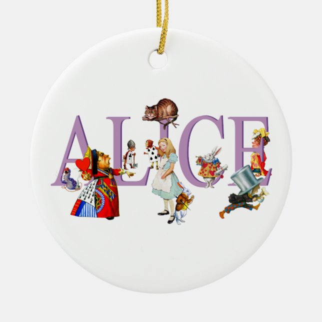 Alice i underland och vänner julgransprydnad keramik (Framsidan)