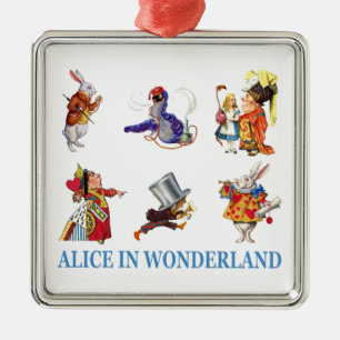 Alice i underland och vänner julgransprydnad metall