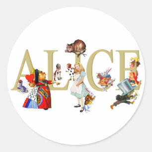 ALICE I UNDERLAND OCH VÄNNER RUNT KLISTERMÄRKE