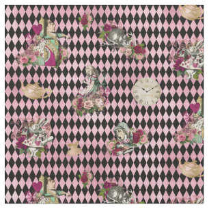 Alice i underland på rosa och svart Harlequin Tyg