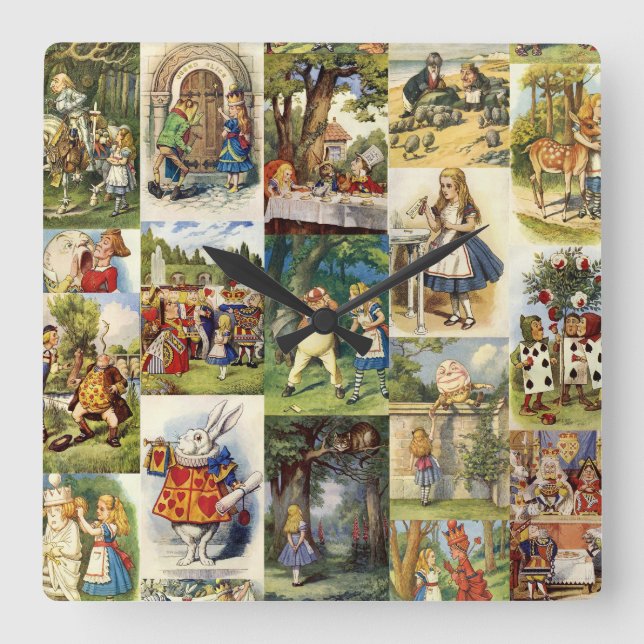 Alice i underland tar tid på fyrkantig klocka (Framsida)