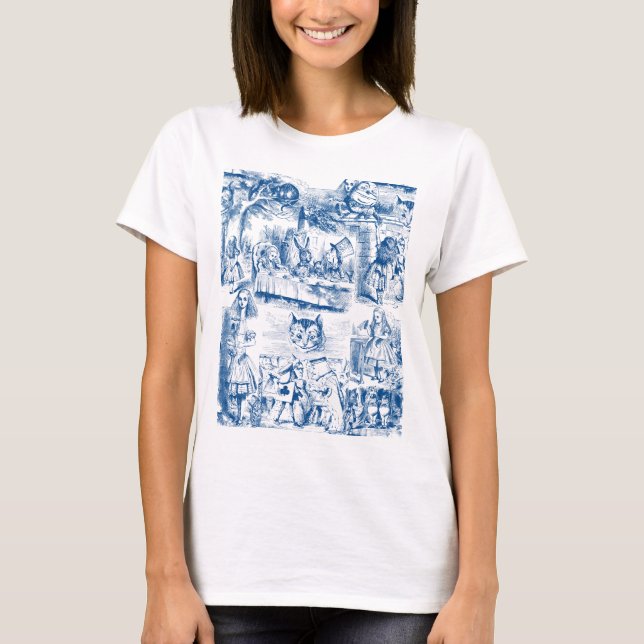 Alice i underlandblått & vit sliter t-shirt (Framsida)