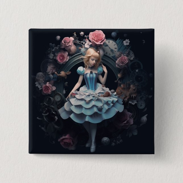 Alice i underlandet 15 cm Square Badge Knapp (Framsida)