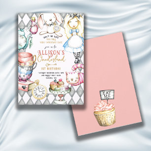 Alice i Underlandet 1-års födelsedagskalas Inbjudningar