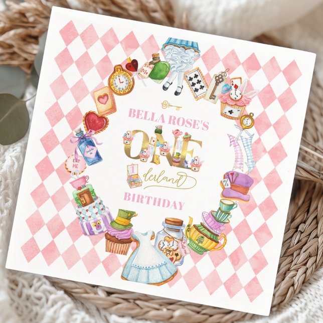 Alice i Underlandet 1-årsdag Rosa  Pappersservett (Skapare uppladdad)