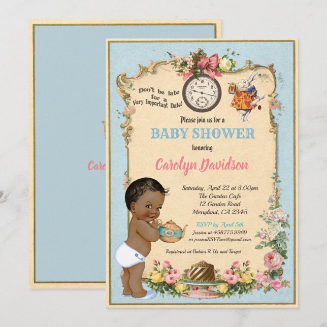 Alice i Underlandet Baby Shower Inbjudan Afrikansk (Fram/baksida)