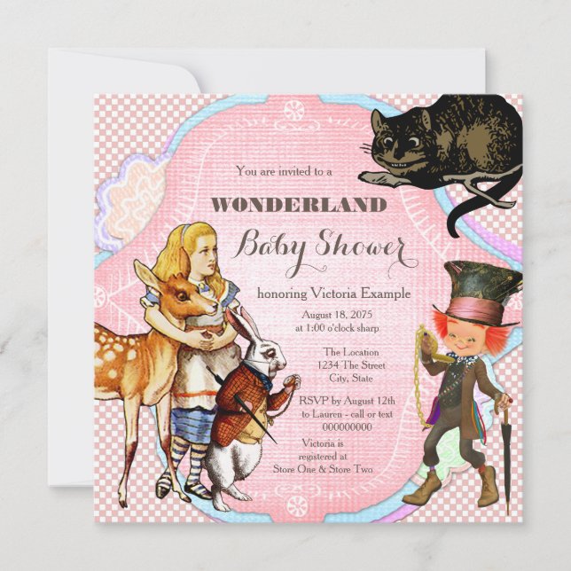Alice i Underlandet Baby Shower Inbjudningar (Framsida)