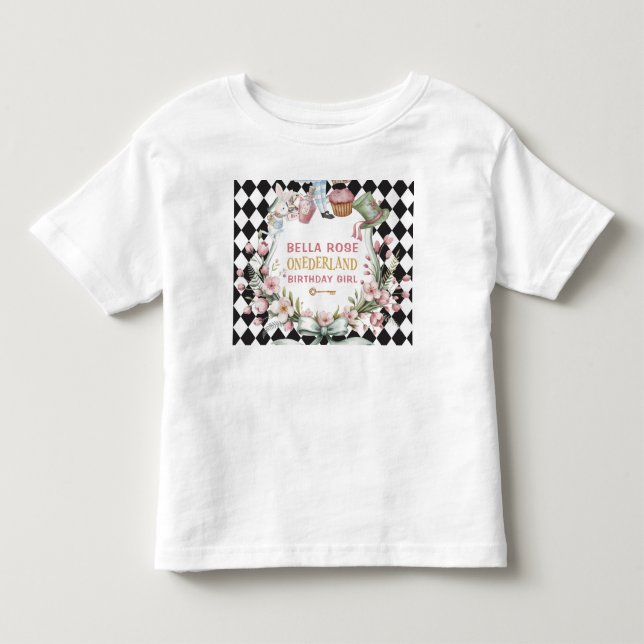 Alice i Underlandet Blomster Ram  1-års födelsedag T Shirt (Framsida)