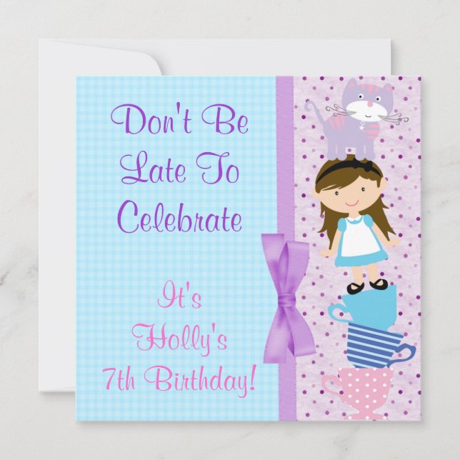 Alice i underlandet Brunette Birthday Firande Inbjudningar (Framsida)